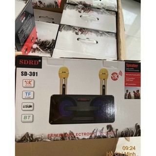 Loa karaoke Bluetooth SD-301 ( 2 mic không dây, khay để điện thoại)
