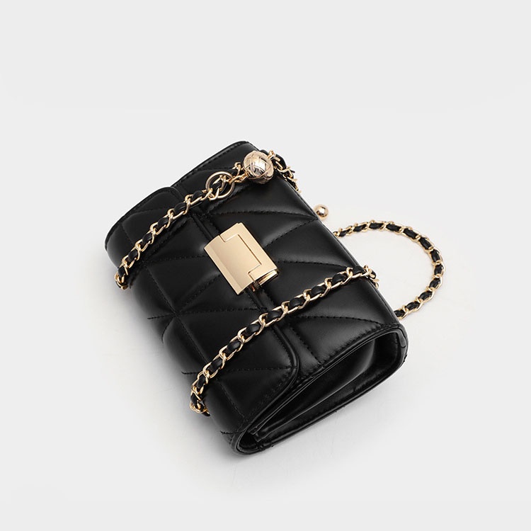 Túi Đeo Chéo Màu Đen Họa Tiết Hình Thoi Thời Trang Cho Nữ