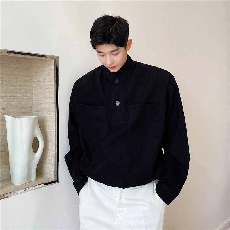 Áo Sơ Mi Tay Dài Cổ Cao Đơn Giản Cá Tính Cho Nam Có 6 Kiểu M-3Xl