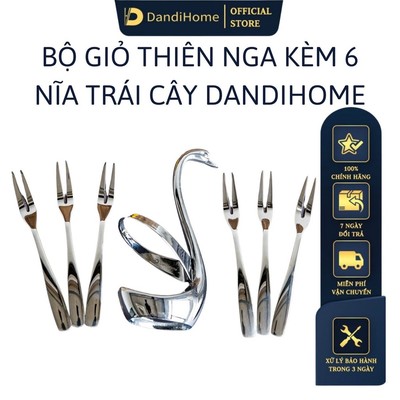 Set giỏ thiên nga trang trí DandiHome kiêm đựng và 6 nĩa trái cây Inox 304 cao cấp