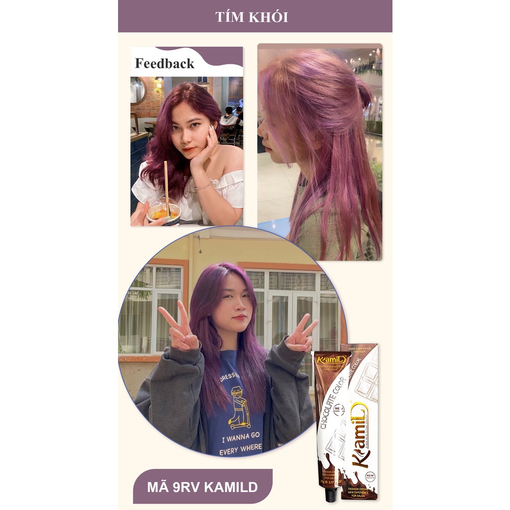 Combo màu TÍM KHÓI màu nhuộm nhiều dưỡng KamiLD cần tẩy tóc, dễ nhuộm không khô mùi thơm