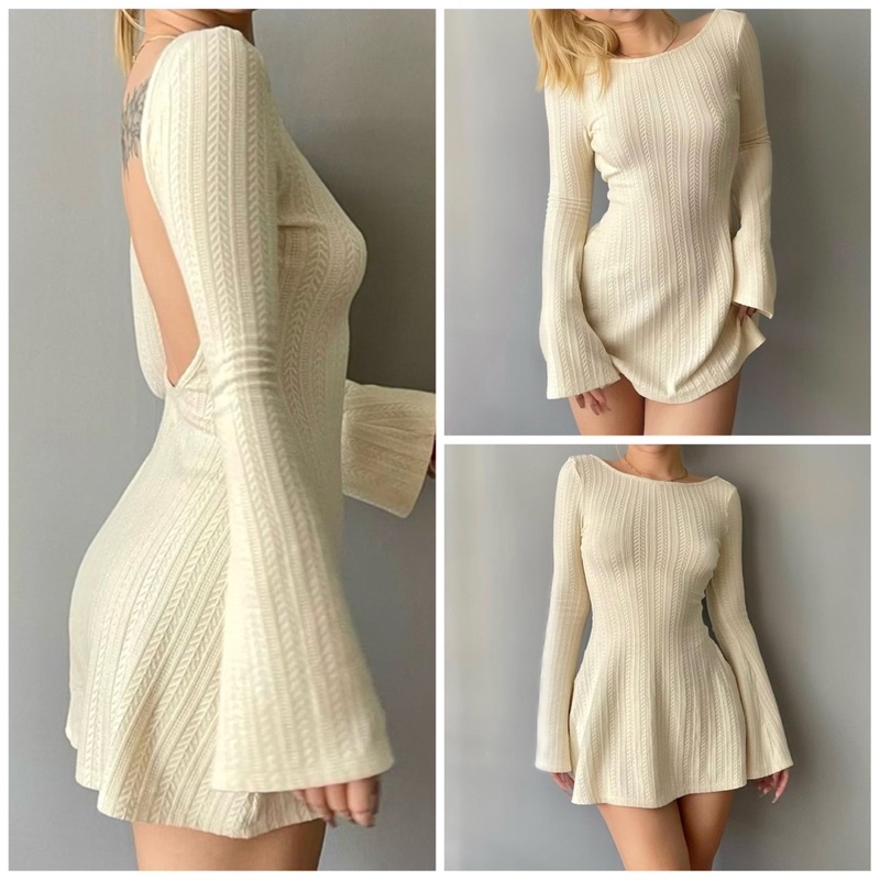 Váy hè cổ tròn hở lưng vải nỉ tay rộng rũ
