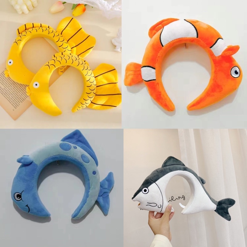 Băng đô cài tóc, bờm tóc hình thú 3D hàn quốc Cá Vàng - Cá Mập - Khủng Long- Vịt Vàng-Vịt Trắng