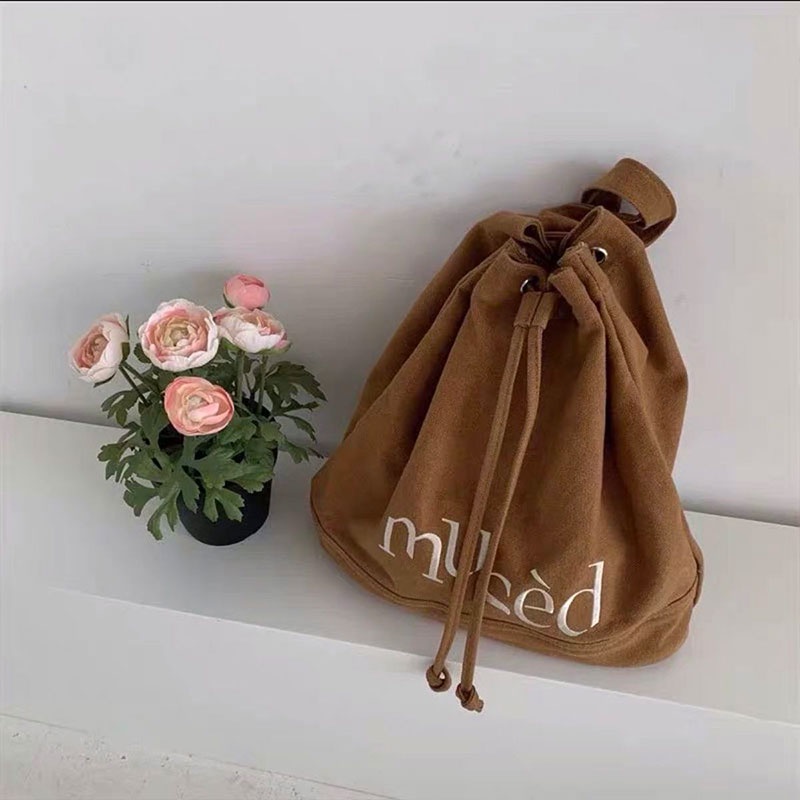 Mischa Ba Lô canvas Dây Rút Sức Chứa Lớn Màu Trơn Dày Dặn Phong Cách Cổ Điển Thời Trang