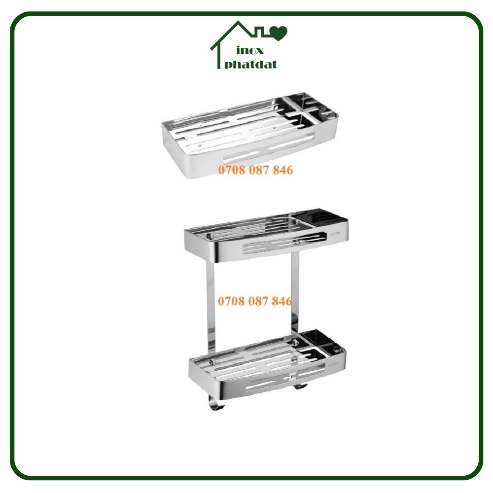 Kệ để xà bông Inox 304, kệ nhà tắm 2 tầng, kệ để gia vị inox