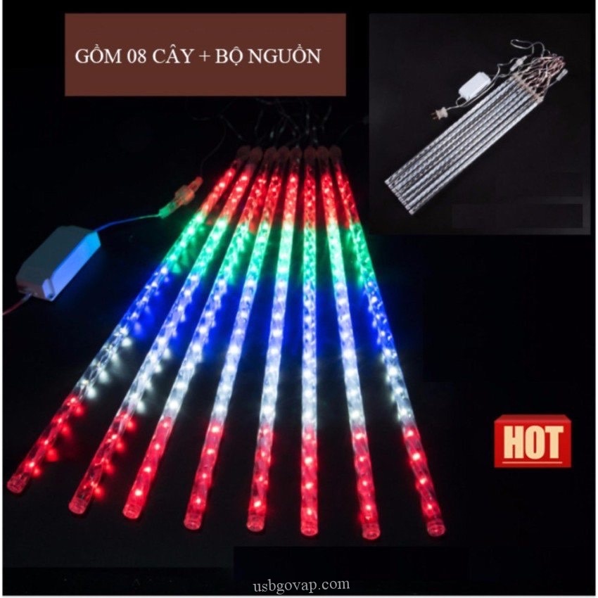 BỘ ĐÈN LED SAO BĂNG ĐỦ MÀU LOẠI ĐUỔI 2 CHIỀU 8 ỐNG 50 CM SIÊU ĐẸP - HIỆU ỨNG GIỌT NƯỚC