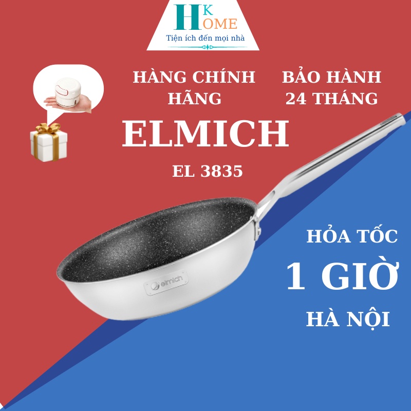 Chảo Chống Dính Elmich EL-3835 Đáy Từ Chất Liệu Inox Liền Khối Đủ Size 20cm 24cm 26cm 28cm