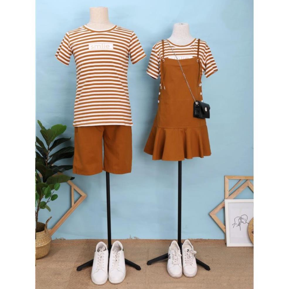 Đồ đôi nam nữ ❤️FREESHIP❤️ set áo cặp kẻ sọc kèm yếm và quần short kaki AT30 💯 🏐️ 😀