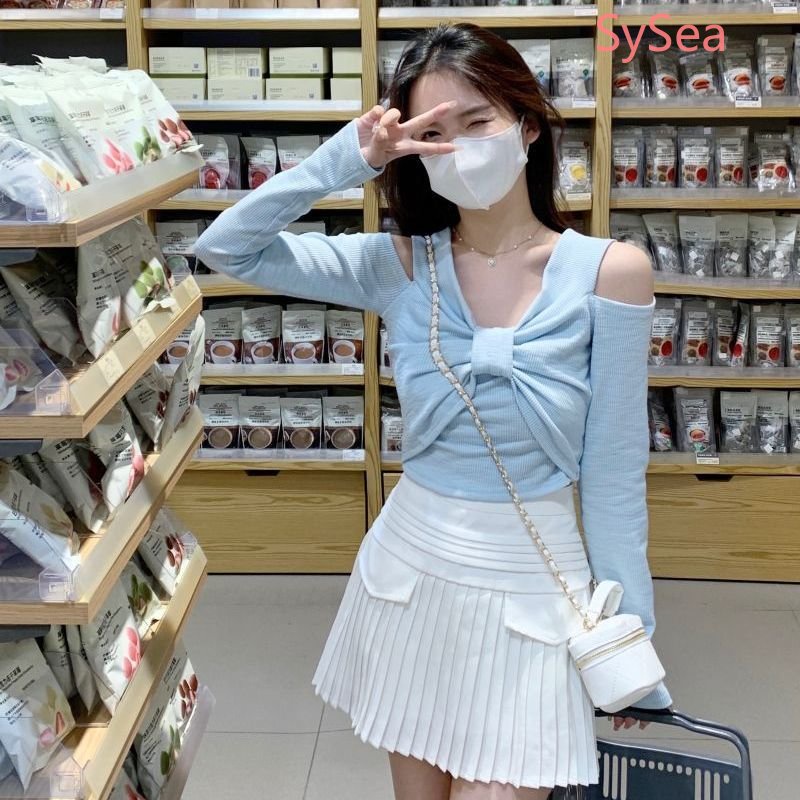 Áo Dệt Kim Tay Dài Hở Vai Dáng Ôm Thời Trang Mùa Thu Phong Cách Hàn Quốc Cho Nữ