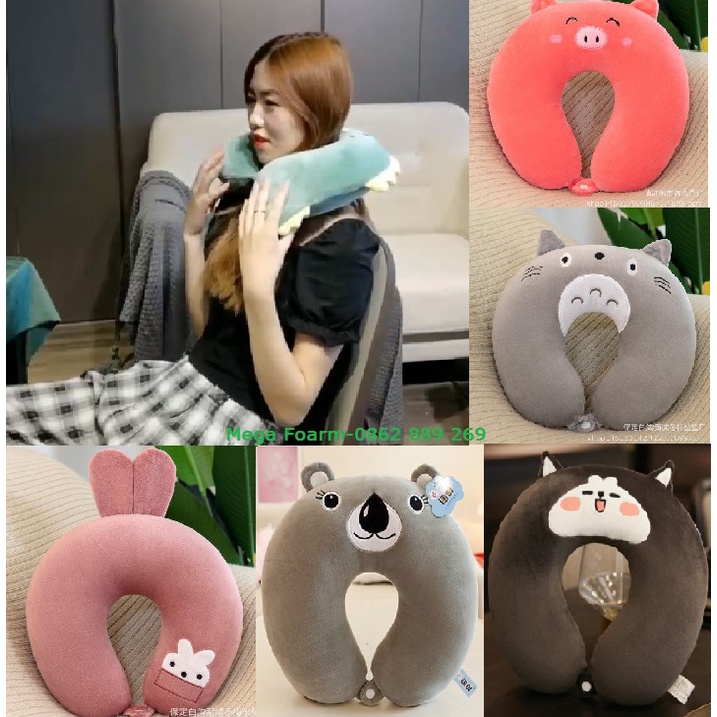 Gối kê cổ chữ U có nút bấm nhiều màu dễ thương hỗ trợ cổ cho văn phòng, du lịch, lái xe