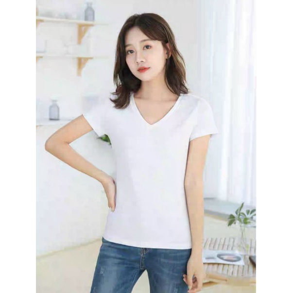 Áo thun trơn nữ cổ tim kiểu basic đơn giản phù hợp mọi độ tuổi chất cotton nhẹ nhàng thoáng mát hàng đẹp giá rẽ