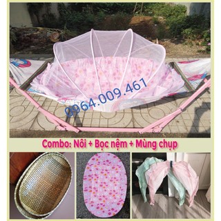 Bộ combo Nôi tre+ bọc nệm+ Mùng chụp cho Võng