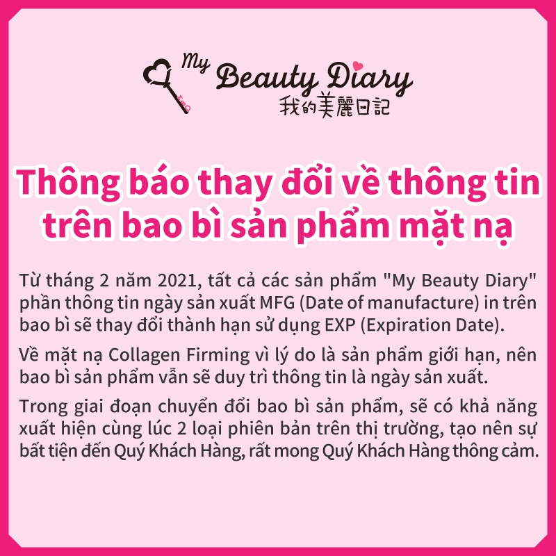 Mặt nạ My Beauty Diary Đài Loan chăm sóc da các loại miếng lẻ 23ml/miếng