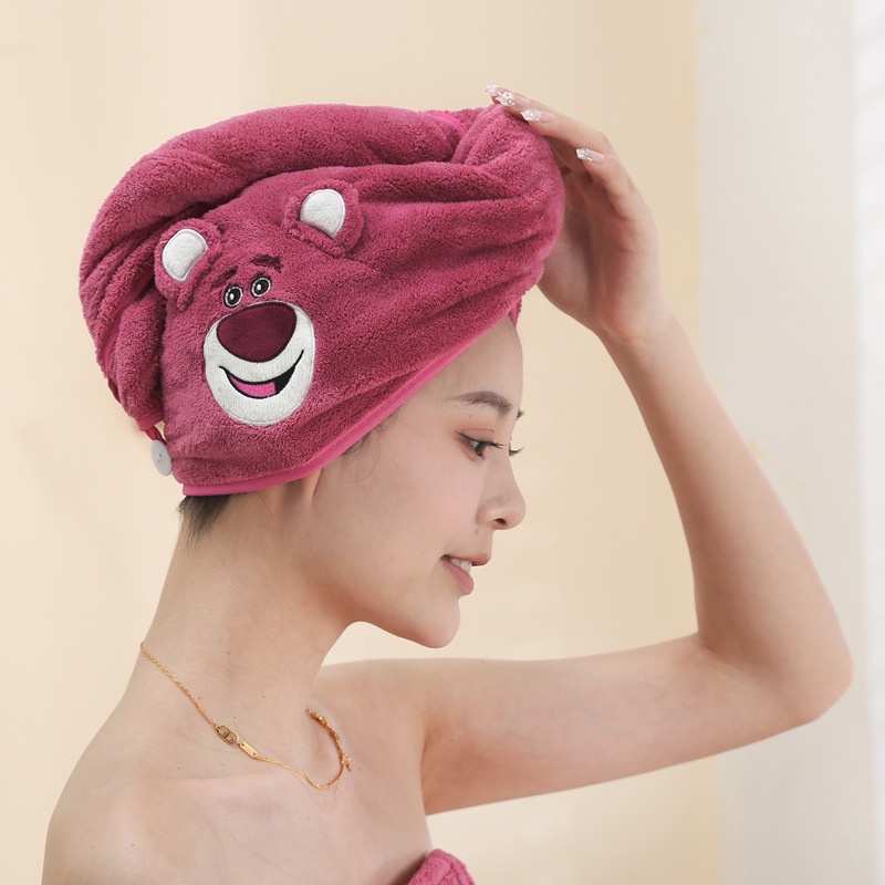 Bộ Khăn Tắm Và Nón Trùm Đầu Bằng Lông Cừu San Hô Hình Dâu Tây Và Gấu Hoạt Hình Dễ Thương Dành Cho Salon Làm Đẹp