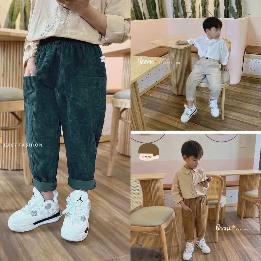quần nhung tăm cho bé trai từ 9-24kg, hàng chính hãng beemo
