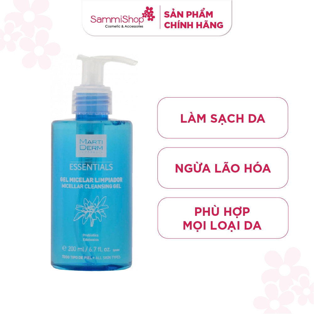 Gel rửa mặt Martiderm Essentials Micellar Cleansing Gel 200ml