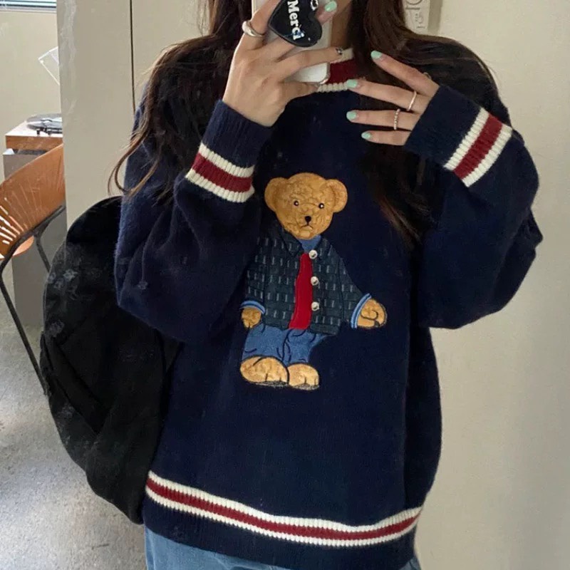 Len nữ dài tay hàn quốc họa tiết hình gấu xinh xắn dễ thương Minstore365