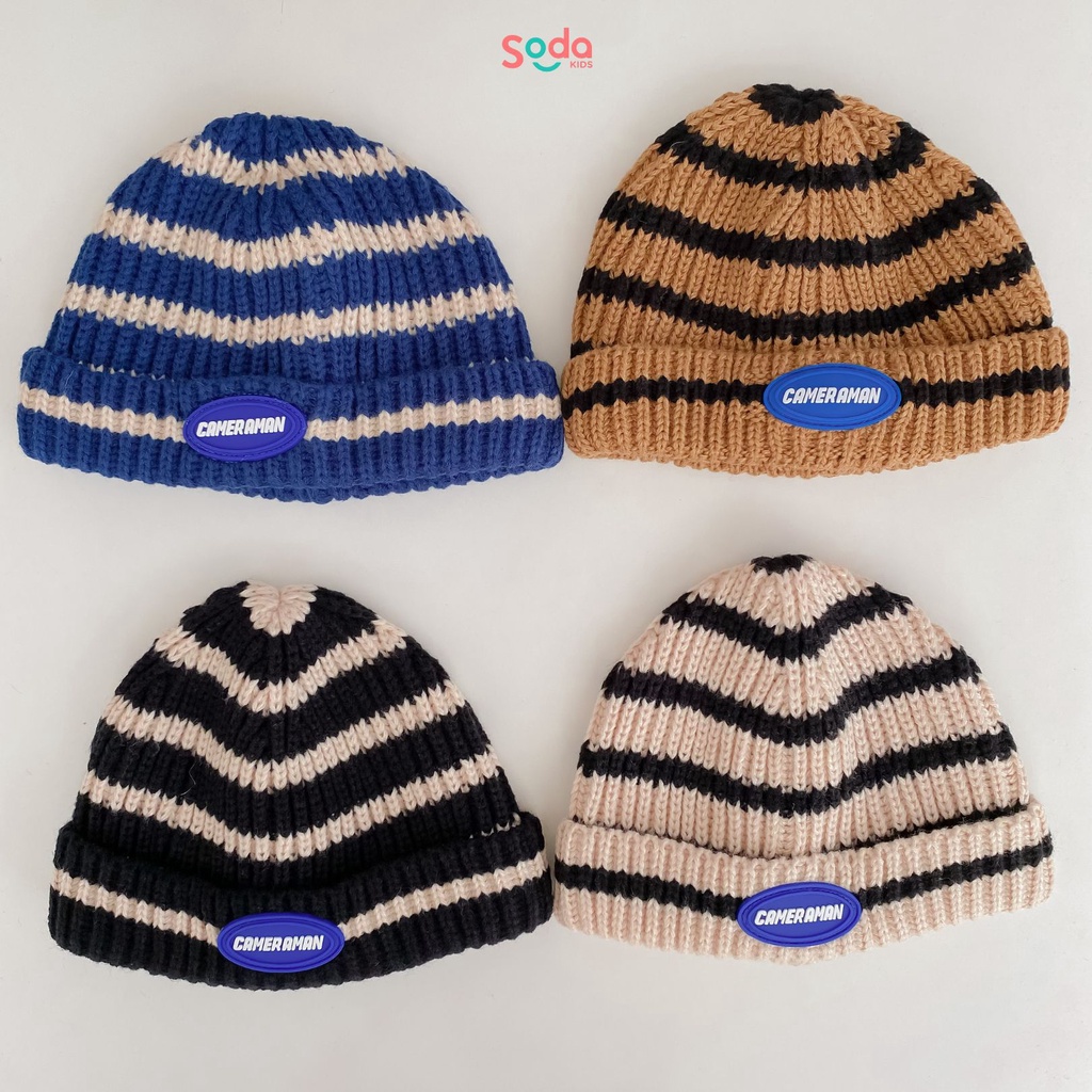 Mũ len kẻ phong cách Hàn Quốc cho bé (Ảnh thật)