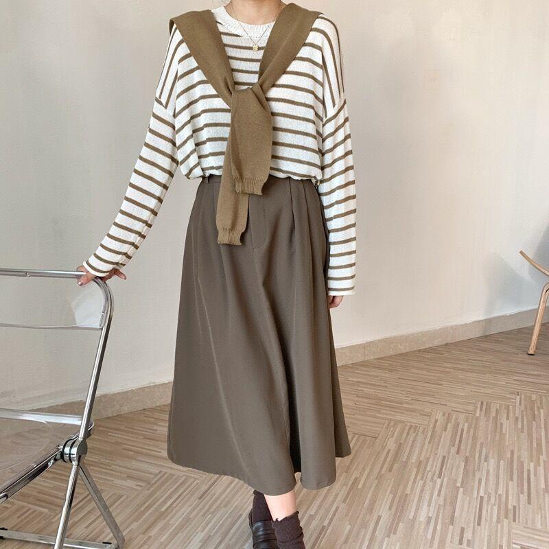 Áo Dệt len tay dài TẶNG KÈM Khăn quàng cổ có thể tháo rời. Áo thun basic Mongtoghi vừa vặn, thoáng mát, form rộng