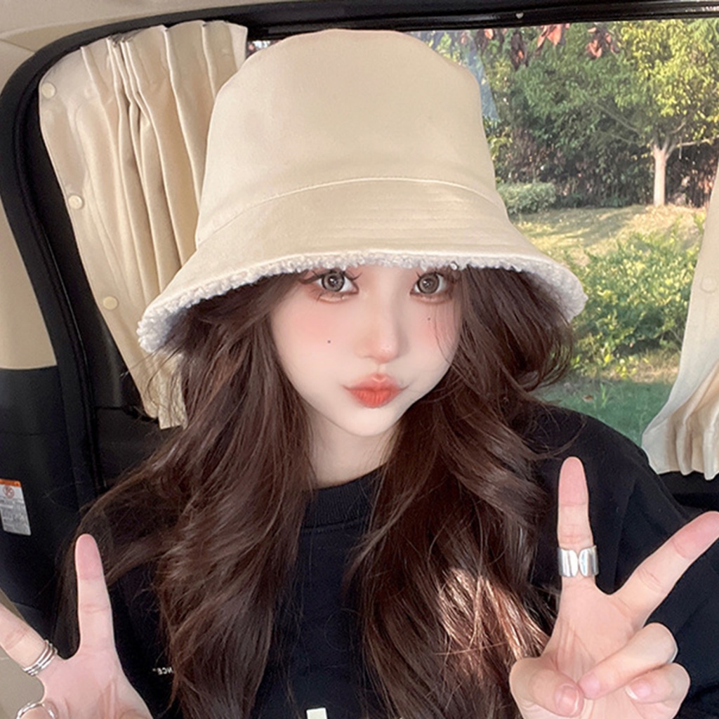 Mũ Bucket Chất Liệu Cashmere Giả Lông Thời Trang Cho Nữ