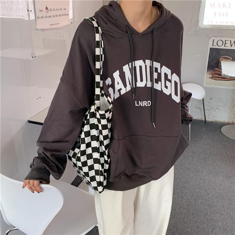 Áo Hoodie Dáng Rộng In Chữ Phong Cách Hàn Quốc Dễ Phối Đồ Cho Nữ