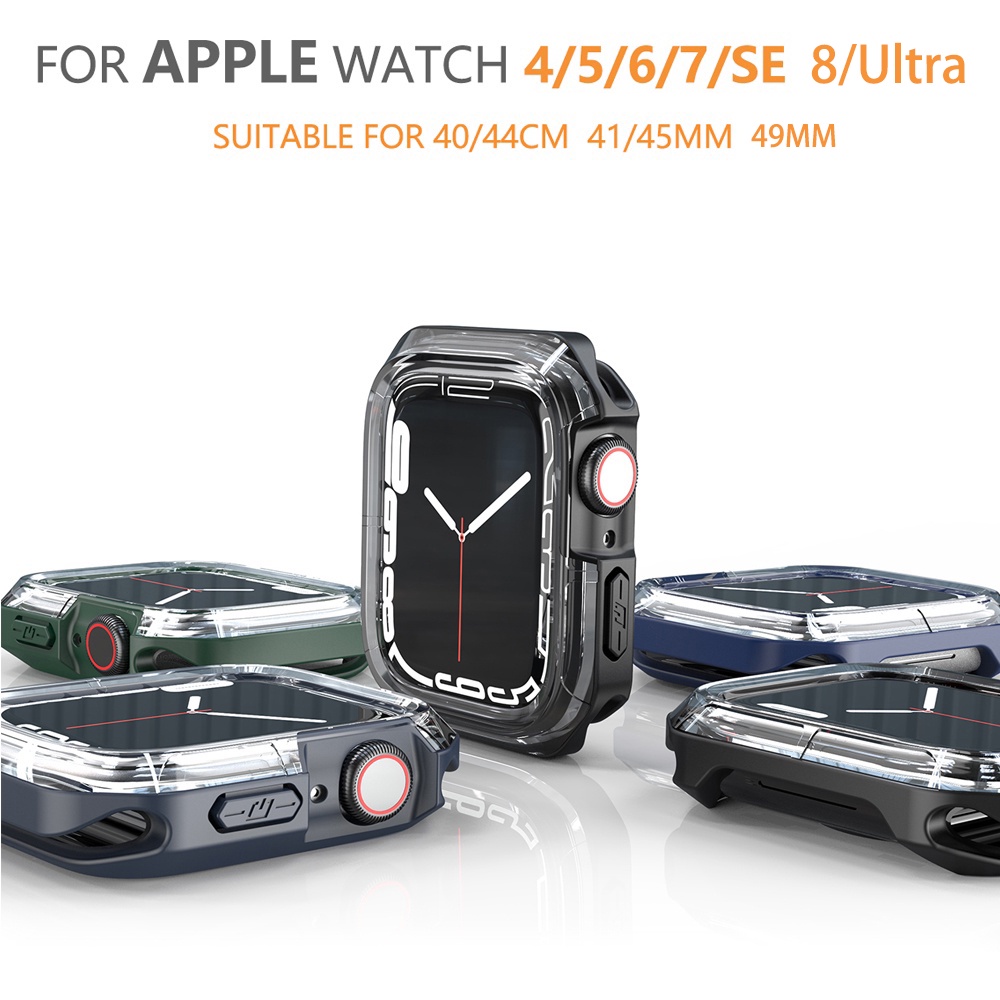PC sang trọng có vỏ TPU cho Apple Watch Ultra Series 8 7 6 SE 5 4 3 Vỏ trong suốt 49mm 41mm 45mm 40m