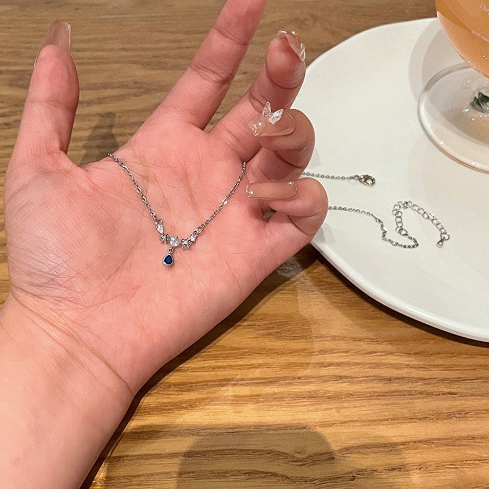 Vòng cổ Mặt Hình Giọt Nước Đính Đá Zircon Xanh Dương Thời Trang