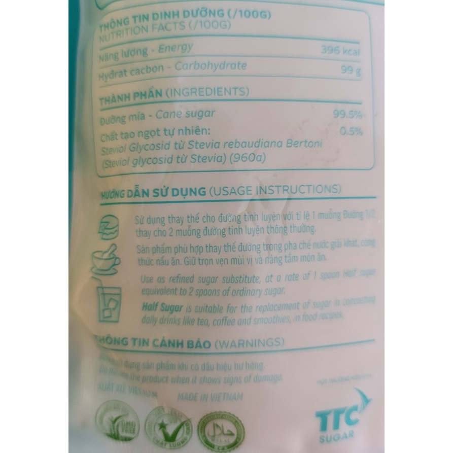 [Gói 500g] ĐƯỜNG MÍA TỰ NHIÊN GIẢM 50% CALO [VN] BIÊN HÒA Cane 1/2 Sugar (halal)
