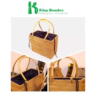 Túi đi biển quai xách, decor bằng mây tre đan phong cách vintage