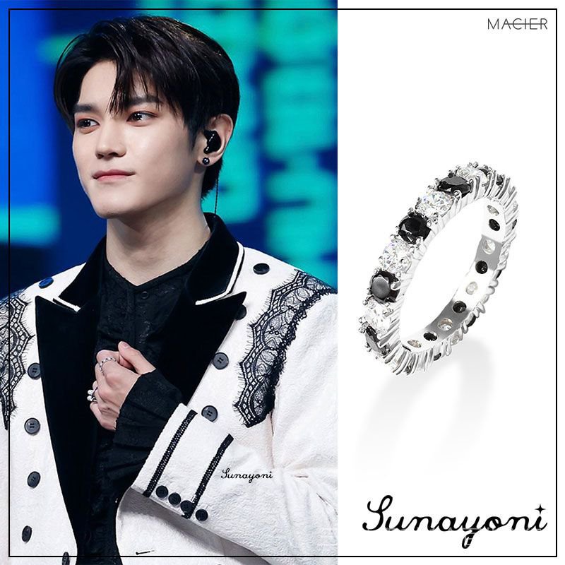 ★Ngôi Sao Châu Á Châu Á★Nhẫn Xếp Chồng Công Viên Xếp Chồng Công Viên Hàn Quốc Nhóm Nhạc NCT Lee Tairong Zhong Chenle Màu Trắng Đen Zircon Jinrong