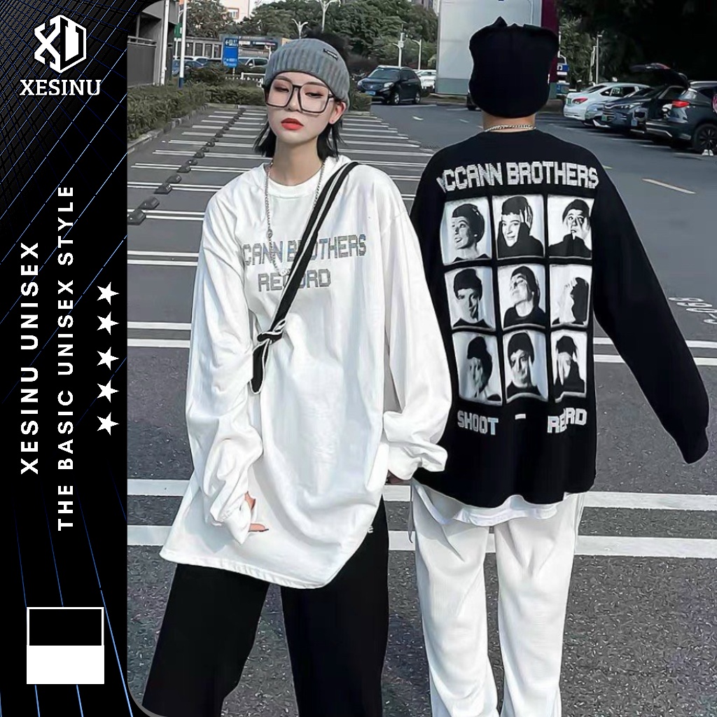 Áo sweater unisex MCCANN BROTHER, áo longtee dài tay họa tiết mặt người form rộng XESINU