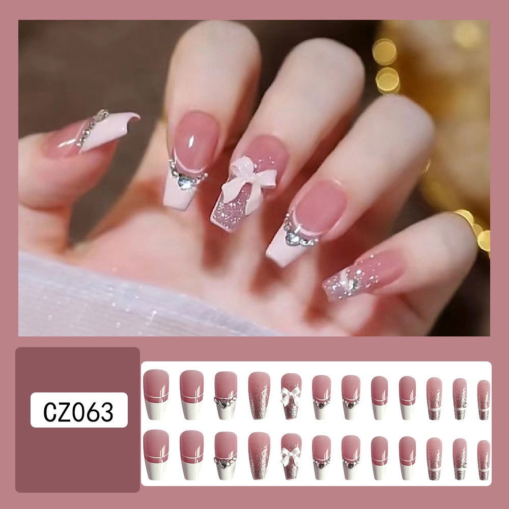 Set 24 móng giả hình bướm 3D xinh xắn kèm keo dán