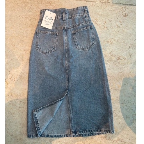 Chân váy jeans dáng dài cạp cao xẻ tà phong cách ullzang, Chân váy dài midi 2 cúc form đứng siêu xinh
