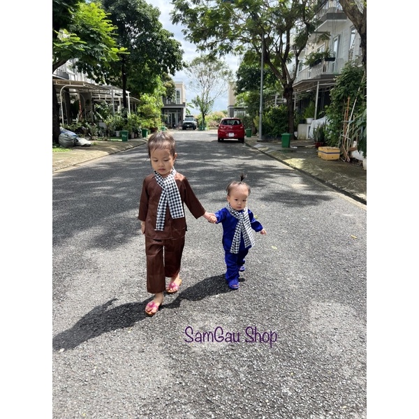 Bộ Ba kèm khăn rằn và Bộ Bà ba cho bé trai bé gái nhiều màu từ 7-30kg SamGau shop