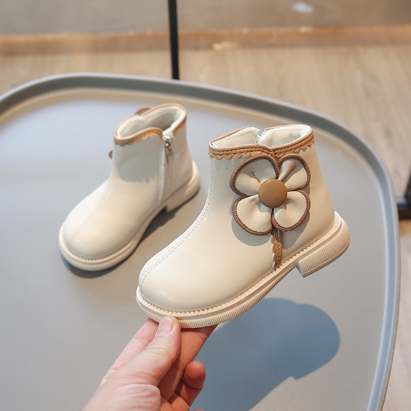 Vintage Dễ Thương Bé Gái Da Mềm Hoa Martin Giày Ngắn Dây Kéo Chống Trơn Trượt Sof0 Tuổi