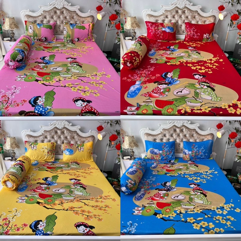 Bộ drap thun hàn quốc 4 món mẫu tết đón năm mới
