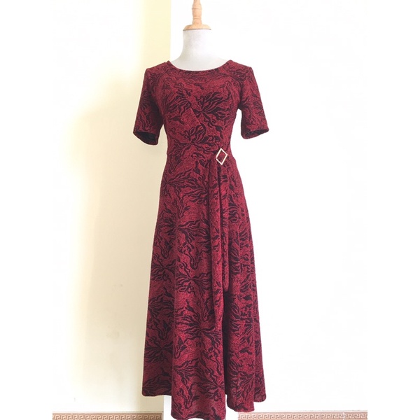 Đầm dự tiệc trung niên kiểu vạt chéo nơ tự chỉnh eo che khuyết điểm làm quà tặng mẹ