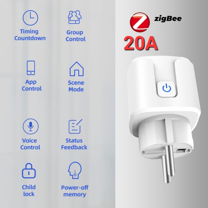 Ổ cắm thông minh Tuya Zigbee 20A có tính năng đo điện năng tiêu thụ