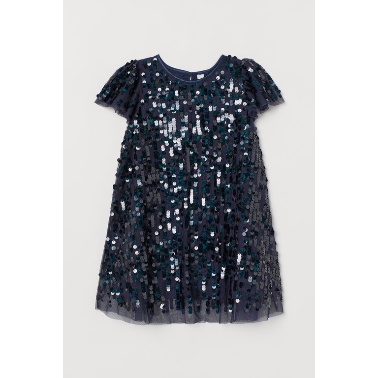 Đầm sequin ngắn tay H&M sz 12-14kg