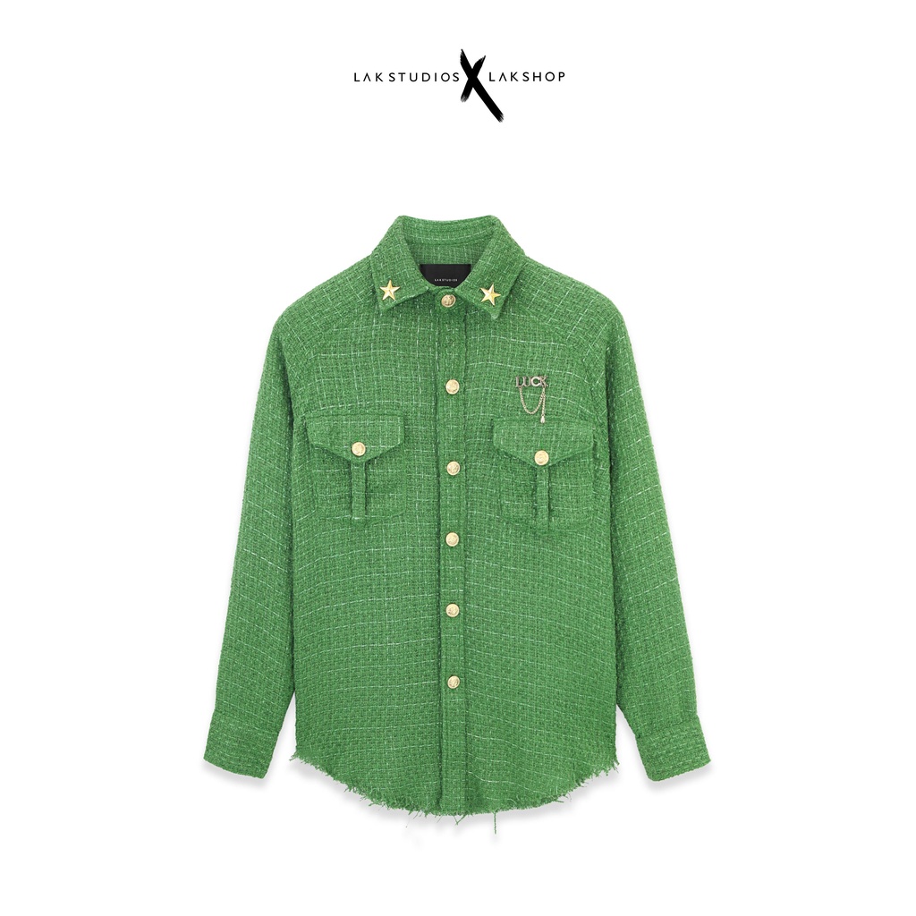 Áo Sơmi Dạ Lak Studios Luck Star Brooch Green Tweed Shirt