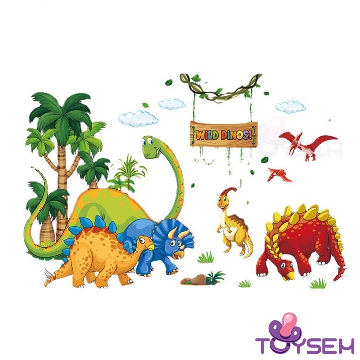 Decal trang trí dán tường mẫu khủng long 60x90cm CH39032AB - Quà tặng sinh nhật cho bé