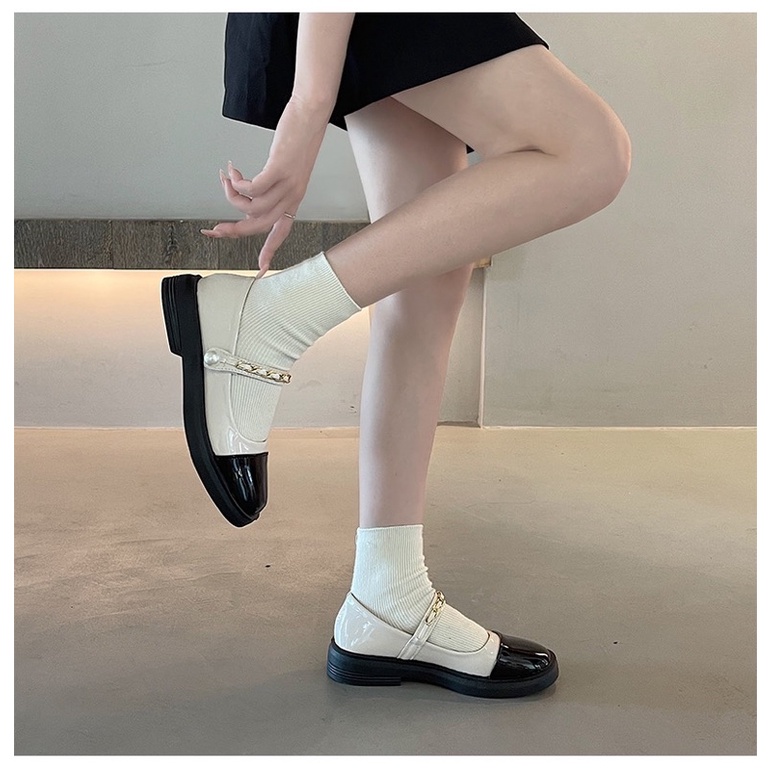 Giày búp bê có quai Mary Jane phối màu quai xích đế cao 3.5cm Yannie Lolita