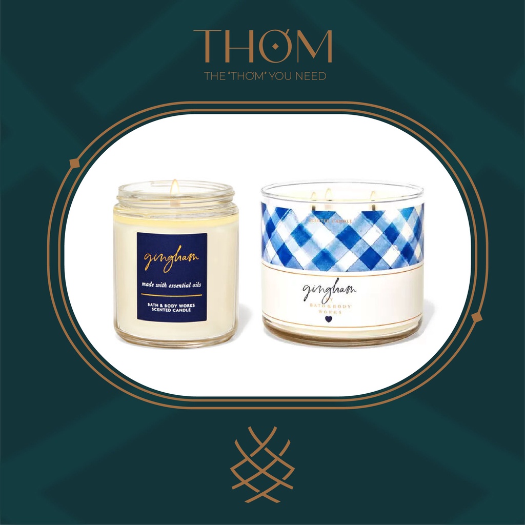 GINGHAM | Nến thơm 3 bấc 411gr 1 bấc 198g Bath and Body Works 3 Wick Scented Candles