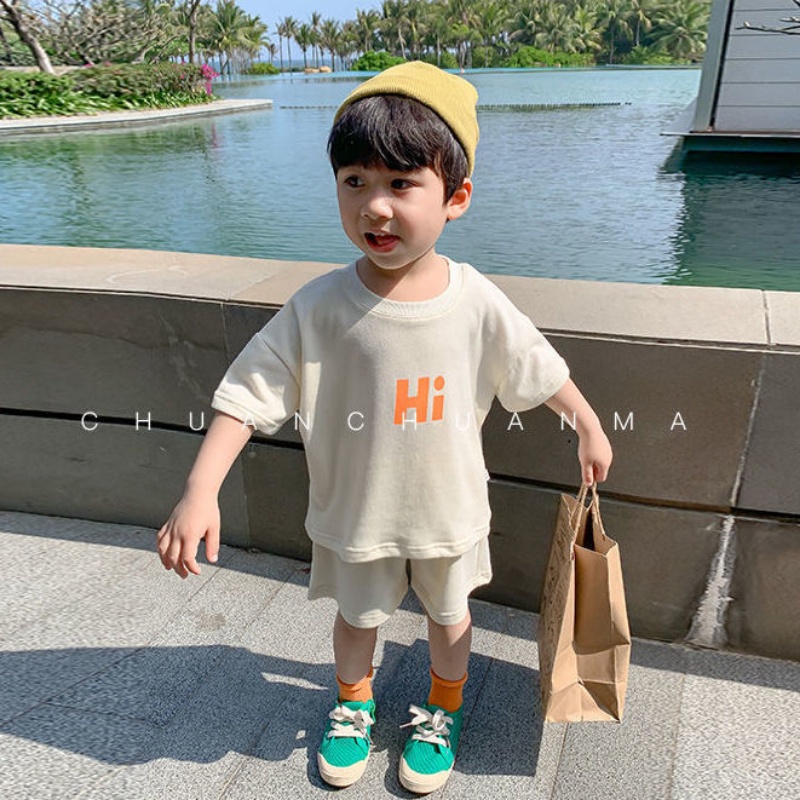 Set Áo Thun Cotton + Quần Short Thời Trang Mùa Hè Mới Cho Bé Trai