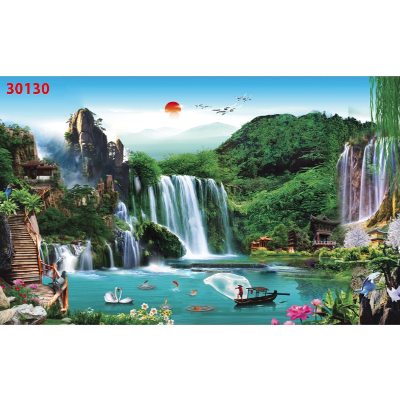 Tranh dán tường 3D Sơn Thủy, Hữu Tình, Núi Non Hùng Vĩ được ưa chuộng nhất