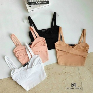 Áo Croptop Hai Dây Đắp Chéo Có Mút