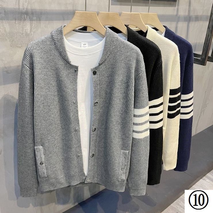 Áo Khoác Cardigan Dệt Kim Bốn Thanh Màu Sắc Thời Trang Thu Đông Phong Cách Hàn Quốc Cho Nam Giới