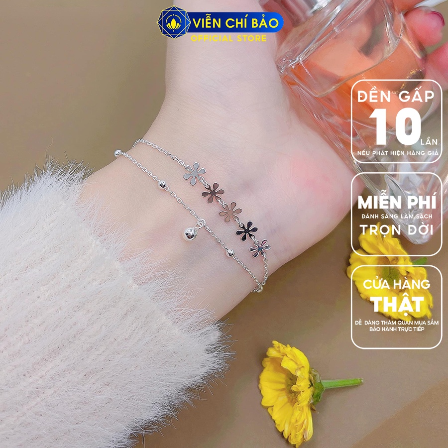 Lắc tay hoa hai dây mix chuông chất liệu bạc 925 thời trang phụ kiện trang sức nữ Viễn Chí Bảo L400727