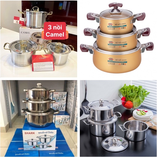 BỘ 3 NỒI INOX SUNHOUSE - SHARK - CAMEL - STOCK POT CAO CẤP