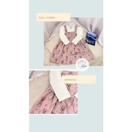 Bộ váy HM bé gái váy yếm kèm áo thun trắng hồng minnie auth